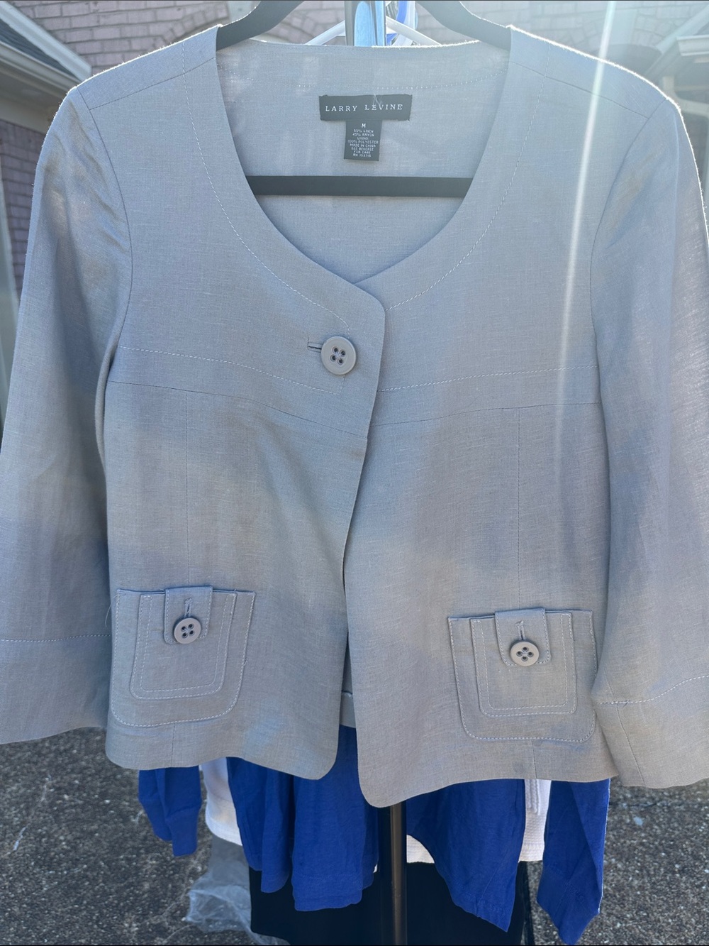 Larry Levine Pale Gray Women's Boxy Button Jacket